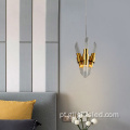 Candelabro moderno e luxuoso de vidro dourado e lustre LED